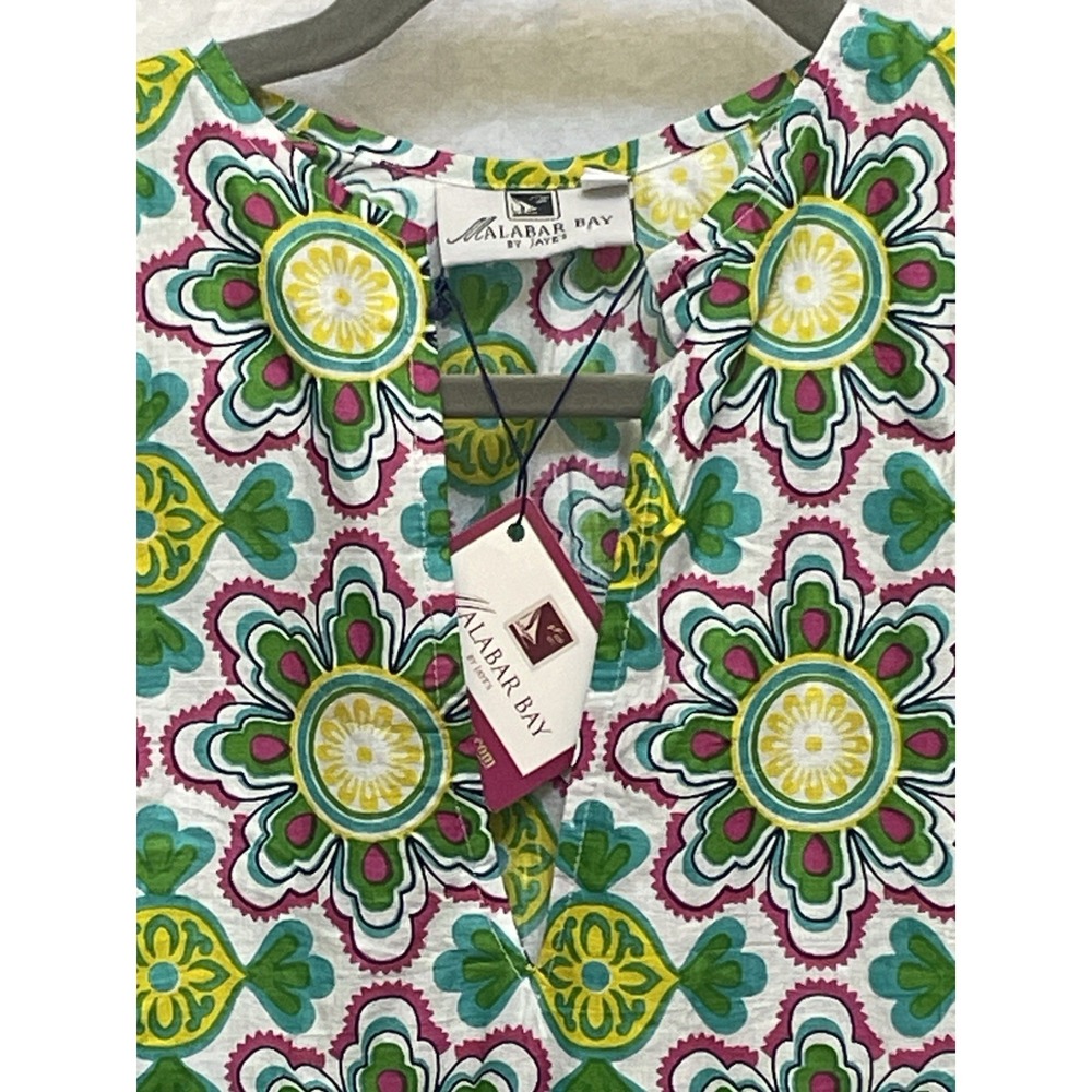 NWT 'Malabar Bay' 100% Cotton Swinging Pink Green Yellow Mini Dress/Coverup M